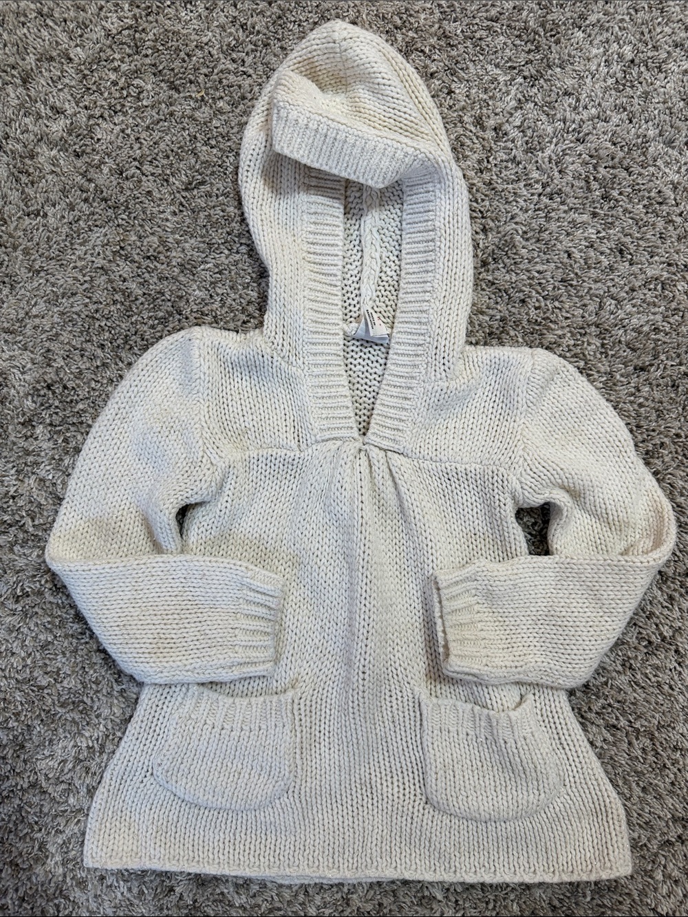 Old Navy Girls Cozy Hooded Knit Sweater - Cream- Size 4T
